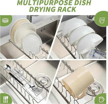 PapakeNook Space Saving Dish Drying Rack Small - Expandable Telescopic Over The Sink Drying Rack,304 Stainless Steel Dishrack for 13.58" - 21.65" Sinks. (Small)