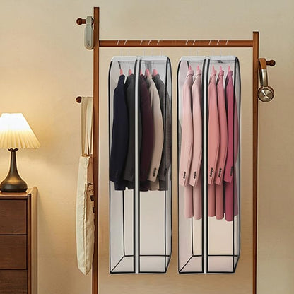 Clear Garment Bags for Hanging Clothes Gusseted Storage Covers PEVA Material Breathable Side Zipper Closet Organizer for Dresses Coats Suits 4 Pack 40" x 24" x 10"