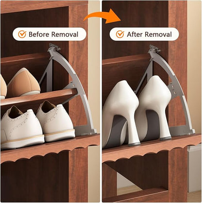 YOMILUVE Shoe Cabinet Storage for Entryway, Fluted Walnut Shoe Cabinet with 4 Flip Drawers, Hidden Shoe Rack Freestanding Wooden Shoe Organizer with Legs for Hallway