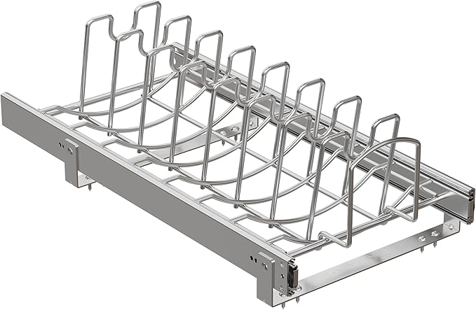 STORKING Slide Out Pot Lid Organizer Under Cabinet, Wire Dividers Kitchen Pull Out Pot Lid Storage Rack Holder, Full-Extension Rail 12" W*22" D