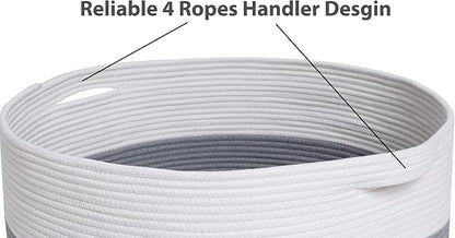 24" x 24" x 17" Max Size Large Cotton Rope Basket, Extra Large Storage Basket, Woven Laundry Hamper, Cloth Storage Bin, for Blankets Clothes Towels Pillows in Living Room, Grey