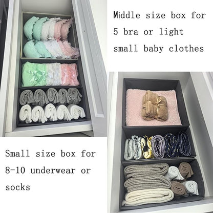 Fabric Drawer Organizer Set 4 Pack Gray - Foldable Storage Drawers for Clothes Underwear Socks Bra Baby Dresser Closet Organizer
