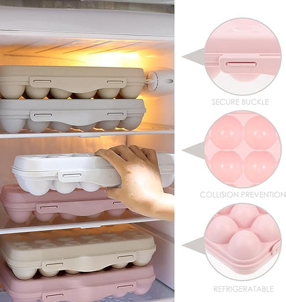 UPKOCH Pink Plastic Egg Container for Refrigerator 18-Egg Storage Organizer with Lid Stackable Holder for Kitchen Fridge Reusable Fresh Box