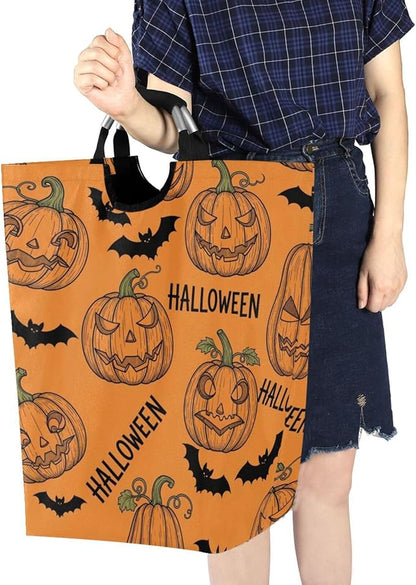 Laundry Hamper Basket Halloween Bats Pumpkin Orange Storage Basket Collapsible Clothes Hamper with Handle Decorative Blanket Basket for Living Room Toys Pillows Clothes
