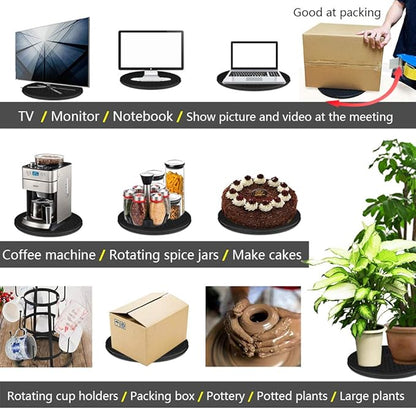 16 Inch Lazy Susan Turntable - Heavy Duty Rotating Swivel Steel Ball Bearings - Flat Base Stand for TV/Computer/Monitor/Arts/Crafts/Bonsai/Statue/Cabinet Organizer (3 Pack/Black)