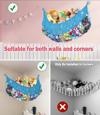 Stuffed Animal Hammock - Extra Large 63'' Long, Stuffed Animal Storage, stuffed animal Holder net, Hammock Large, Storage Hanging Organizer - Peacock blue