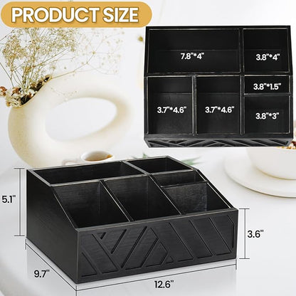 ugiftt Coffee Station Organizer for Counter, Wood Coffee Pods Holder Storage Basket, Tea Condiment Storage Organizer, Rustic Bar Decor for Accessories Organizer