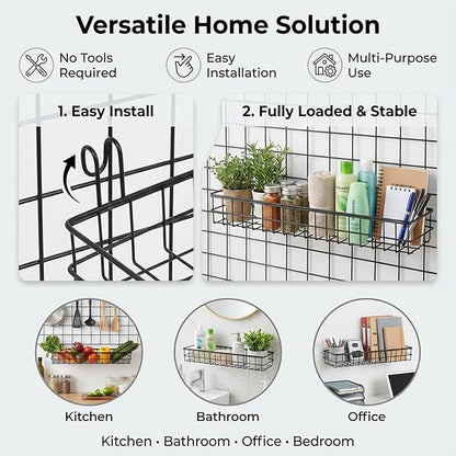 4 PCS 15.75×3.94×1.97 Inch Hanging Wire Basket, Wire Baskets for Organizing Wall Basket Storage Wall Baskets for Wall-Mounted Storage in Kitchens, Bathrooms and Balconies-Black