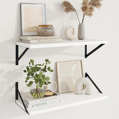 Axeman Deep Floating Shelves | 24 Inch White Wall Shelves Set of 2 | 10 Inch Deep Wood Floating Shelves for Wall | 24" W x 10" D White Shelves for Living Room Bathroom Kitchen