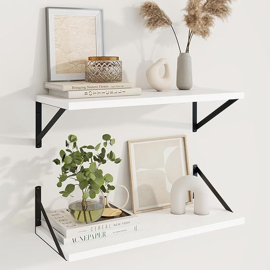 Axeman Deep Floating Shelves | 24 Inch White Wall Shelves Set of 2 | 10 Inch Deep Wood Floating Shelves for Wall | 24" W x 10" D White Shelves for Living Room Bathroom Kitchen