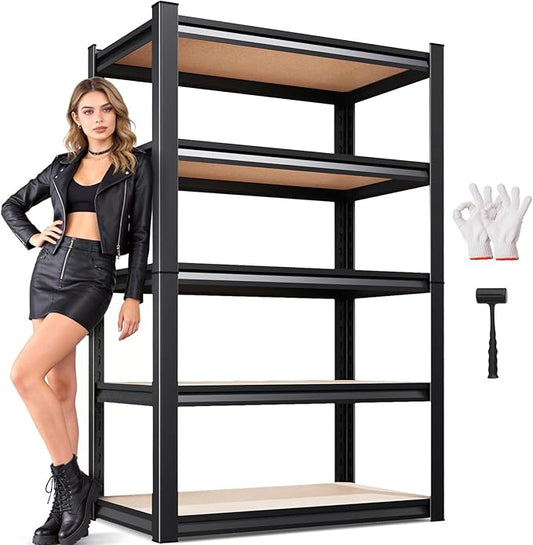 71.2" H Garage Shelving Heavy Duty Storage Shelves, Metal Adjustable Shelving Unit, Utility Garage Organizer Shelf for Basement, Pantry, Kitchen, Warehouse, 31.5" W x 13.8" D x 71.2" H, Black