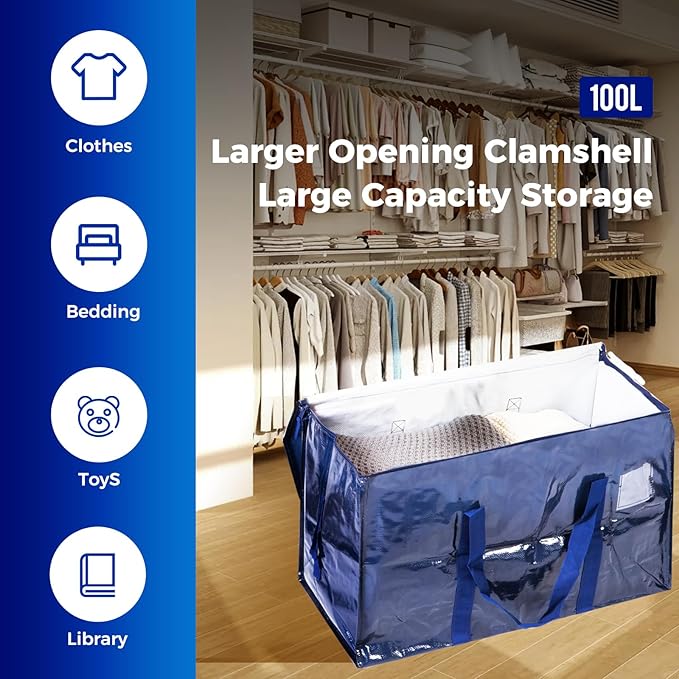 ZFWDSY 93L Moving Bags 6 pack Storage Bag Large Moving Boxes with Lids, Zippers Handles for Moving Totes Bins, College Dorm, Traveling, Camping, Christmas