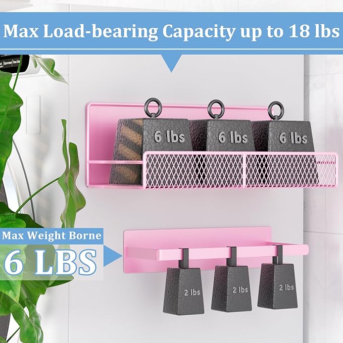 Magnetic Shelf for Washing Machine 4-Pack: Widen Magnetic Laundry Organizer (5"-6") with Hanger Organizer, Strong Magnet, Rust Proof, Heavy Duty Magnetic Spice Rack for Refrigerator (Pink)