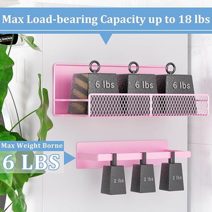 Magnetic Shelf for Washing Machine 4-Pack: Widen Magnetic Laundry Organizer (5"-6") with Hanger Organizer, Strong Magnet, Rust Proof, Heavy Duty Magnetic Spice Rack for Refrigerator (Pink)