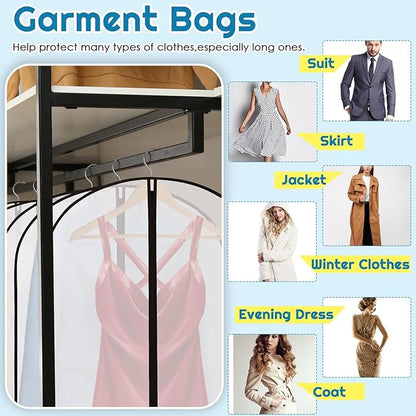Amylove 20 Pcs 72/60/40 Inch Clear Garment Bags for Hanging Clothes, Dress, Gown, Coat & Suit Storage Bags with Zipper - Dustproof Cover for Closet Clothes Storage Travel(Multiple Size)