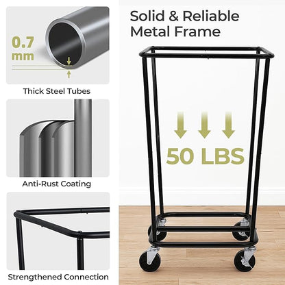 160L Laundry Hamper Sorter Extra Large, Heavy-Duty Laundry Basket with Wheels, Rolling Cart with Removable Bags, Laundry Cart for Hotel and Home, Black, 1-Section
