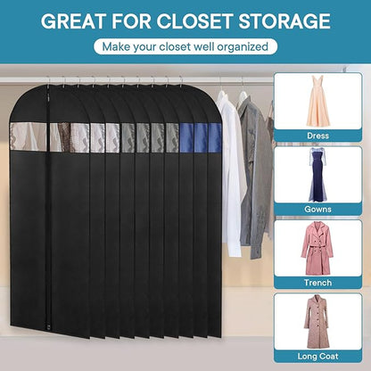 Dress Bags for Gowns, 65" Long Garment Bags for Hanging Clothes, 3-Pack Foldable Dress Cover with Clear Window for Women's Coats, Formal Gowns, and Evening Dresses