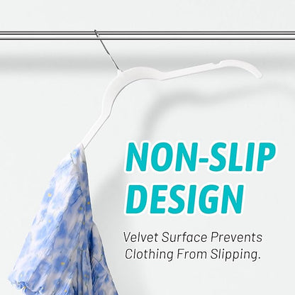 Sishynio Premium Velvet Shirt Hangers 50 Pack, Non-Slip 360° Swivel Hook Slim Felt Hanger, Space Saving Flocked Hangers for Tank Tops, Blouses, Strappy Dresses(White)