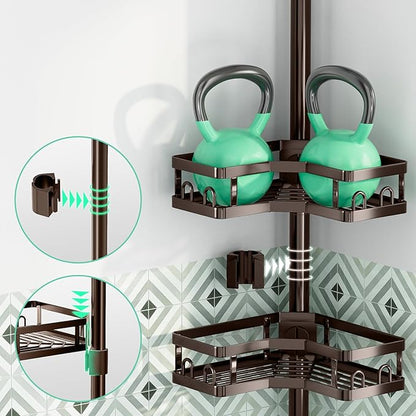HEVEL Corner Shower Caddy Tension Pole, 4 Tier Adjustable Shower Organizer Corner 62-115 Inch, Rustproof Bathroom Shower Shelves for Bathtub Storage,Bronze