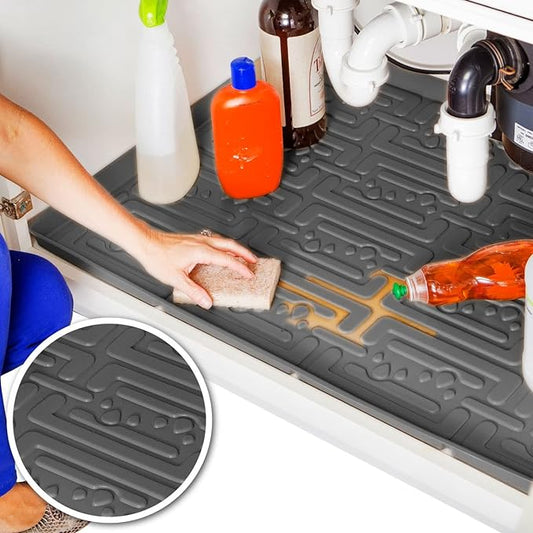 XTREME MATS Waterproof Undersink Mat (Gray 25" 1/4 x 19 1/4) Cabinet Base Liner for Bathroom Vanity Cabinets Catches Leaks Prevents Damage Flexible Driptray