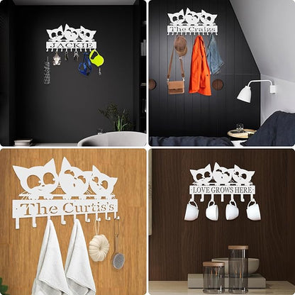 Personalized Metal Key Rack Hooks, Key Holder Wall Mounted Key Hooks, Cat Theme Wall Decoration Hooks, Key Hanger Organizer for Living Room, Entryway, Bathroom, Office Decor