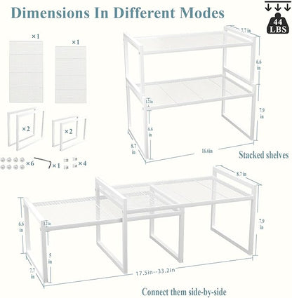 Set of 2 Cabinet Organizers 16.6''W 44 LBS Load Capacity Heavy Duty Kitchen Pantry Shelves Counter Countertop Storage Racks