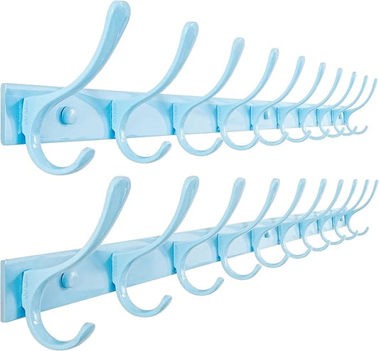 SKOLOO Coat Rack Wall Mounted - 10 Hooks, Pack of 2, Heavy Duty, Stainless Steel, Metal Coat Hanger, Sturdy Wall Hooks for Hanging Coats, Jacket, Clothes, Hat, Blue
