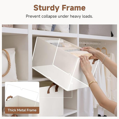 StorageWorks 45L Extra Large Fabric Storage Bins with PU Handles, Storage Baskets for Organizing, Large Laundry Basket, 2-Pack, Beige, 19" L X 13.25" W X 11" H