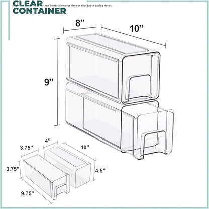 Sorbus Small Clear Stackable Storage Drawers 2-Pack Plastic Organizer Bins with Handles Pull-Out Drawers for Bathroom Closet, Medicine, Cabinet, Pantry Storage, Baby Bottle Organizer