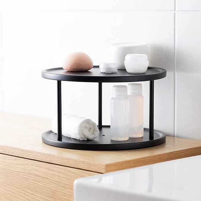 Navaris Two Tier Lazy Susan Storage Rack - Rotating Turntable Organizer for Kitchen Shelf Pantry Cupboard Fridge - Metal Rotating Vertical Spice Rack