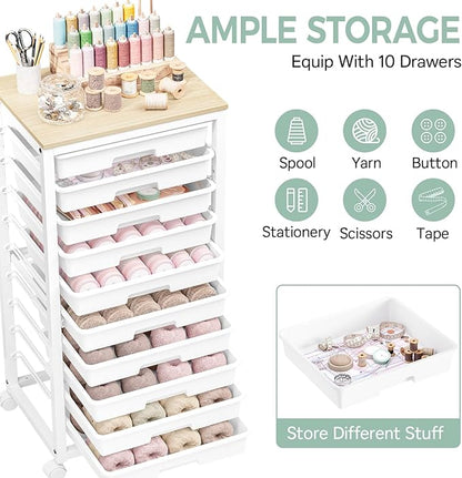 Rolling Cart with Drawers,10 Drawer Rolling Cart,Rolling storage cart with drawers,White Rolling Drawer Cart,Teacher Rolling Cart for Classroom Storage,Craft Cart with Wooden Tabletop