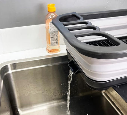 SAMMART 7.3L (1.9 Gallon) Collapsible Plastic Dish Drainer with Drainer Board - Foldable Drying Rack Set - Portable Dinnerware Organizer - Space Saving Kitchen Storage Tray (Black/Alloy Grey)