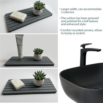 2 PCS Water Absorbent diatomite Coasters, 12" x 5.5" Water Absorbing Stone Tray for Sink, Stone Drying mat for Kitchen Counter, Stone soap Tray Used for Hand Soaps & toiletries & Plants