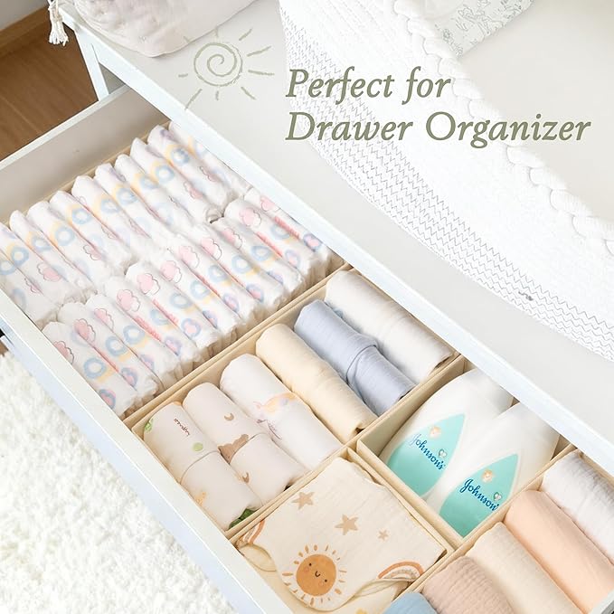 Criusia Drawer Organizers 18-Piece Set, Dresser Organizer for Baby Clothes, Foldable Closet Storage & Drawer Dividers for Underwear, Socks, Nursery (Beige)