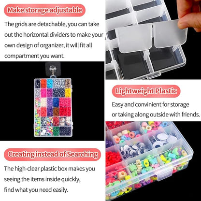 IOOLEEM 2 Pack 36 Grids Plastic Bead Organizer Box, Adjustable Dividers, Sewing Storage, Organizer Container Storage Box, Dividers for Bead Arts and Crafts.