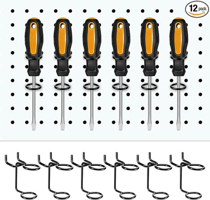 Ripeng 12 Pcs Screwdriver Organizer Tool Holders Multi-tool Holder Double-ring Tool Holders Pegboard Accessories Household Tools Organizer Racks Storage System Hand Tools for Kitchen, Garage (Black)
