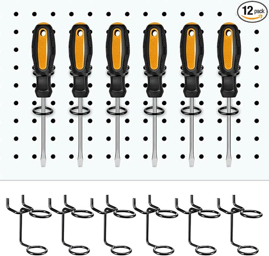Ripeng 12 Pcs Screwdriver Organizer Tool Holders Multi-tool Holder Double-ring Tool Holders Pegboard Accessories Household Tools Organizer Racks Storage System Hand Tools for Kitchen, Garage (Black)