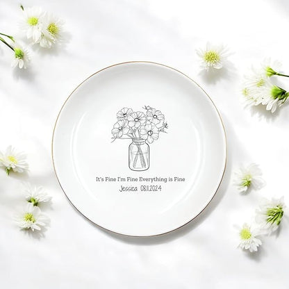 HatafaFurni Flower Bouquet Jewelry Dish, Customized Ring Dish Holder for Christmas, Birthday Gifts, Birth Flowers in Jars Jewelry Tray for Mom, Friend, Girlfriend, Personalized Bridesmaid Gifts