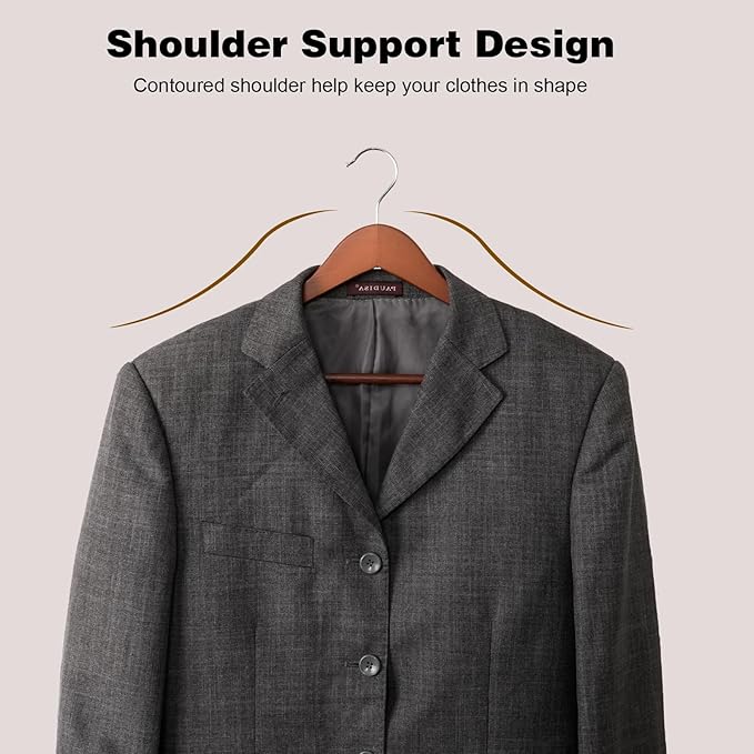 Hapmira Premium Wooden Hangers 10 Pack, Natural Solid Wood Hangers with Trouser Rods and Shoulder Notches, Space Saving for Suits, Shirts, Jackets, Dresses and Pants (10, Vintage)