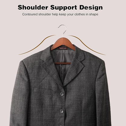 Hapmira Premium Wooden Hangers 10 Pack, Natural Solid Wood Hangers with Trouser Rods and Shoulder Notches, Space Saving for Suits, Shirts, Jackets, Dresses and Pants (10, Vintage)