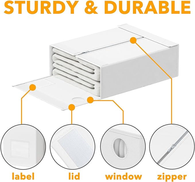 SpaceAid 4 Pack Bed Sheet Organizers and Storage, Foldable Sheet Organizer for Linen Closet, Sheets Set Folder Keeper with Window XL (Queen & King Size) Organizing Bedding Container, White