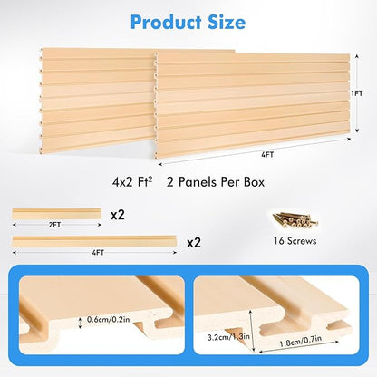 [4x2 Ft²] PVC Slat Wall Paneling, Adjustable Slatwall Panels with Coupling Structure, Slatted Wall Panel System with Customizable Storage Options, DIY Cutting & Easy-to-Install Slatwall Board Shelves
