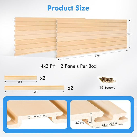 [4x2 Ft²] PVC Slat Wall Paneling, Adjustable Slatwall Panels with Coupling Structure, Slatted Wall Panel System with Customizable Storage Options, DIY Cutting & Easy-to-Install Slatwall Board Shelves