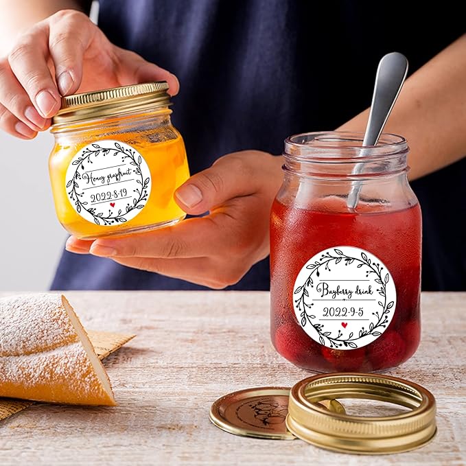 500 Pcs Jar Label Stickers Wreath Design Self-Adhesive Jar Labels for Storage Bin Food Container Canning Spice Oil Bottle Cosmetic Organizing Gift Tags Mason Jars Craft Stickers 2 Inch White