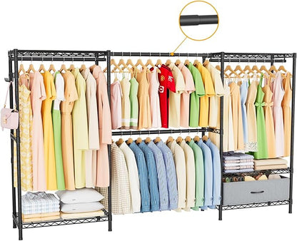 Coat Rack Clothes Wardrobe：Closet Organizer and Storage Clothing Garment Rack with Shelves Heavy Duty for Hanging Clothes Portable Adjustable Black 15.8" DX69 WX76.5 H