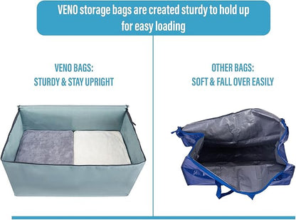 VENO 10 Pack Moving and Storage Bags, Heavy Duty, Alternative to Moving Boxes, Large Packing Totes Supplies for College Dorm Room with Zipper for Clothes, Wide Open Design (Light Blue Matte, 10 Pack)