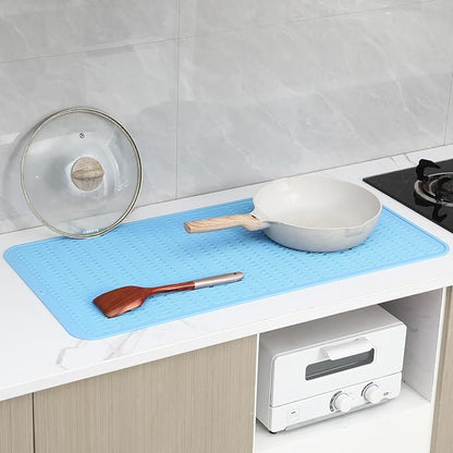 Silicone Dish Drying Mat for Multiple Usage,Easy clean,Eco-friendly,Heat-resistant Silicone Mat for Kitchen Counter or Sink,Refrigerator or Drawer Liner Light Blue 5XL 36inches x 18inches
