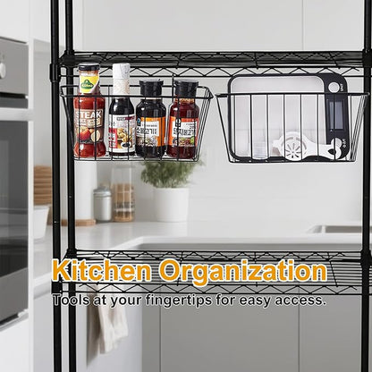 2 Pack Large Grid Wall Baskets with S-Hook - Gridwall Accessories Set Black Metal Hanging Shelf Basket Bins Organizer - Modular Storage Holders for Photo Display Panel Shelving Caddy for Garage
