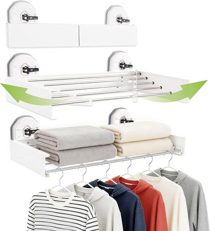 Punch-Free Wall Mounted Clothes Drying White Rack 25 Inches, Retracble & Foldable Drying Rack with 5 Steel Panel, Laundry Hanging Rack, Space Saving Collapsible Rack for Heavy Clothing Organization