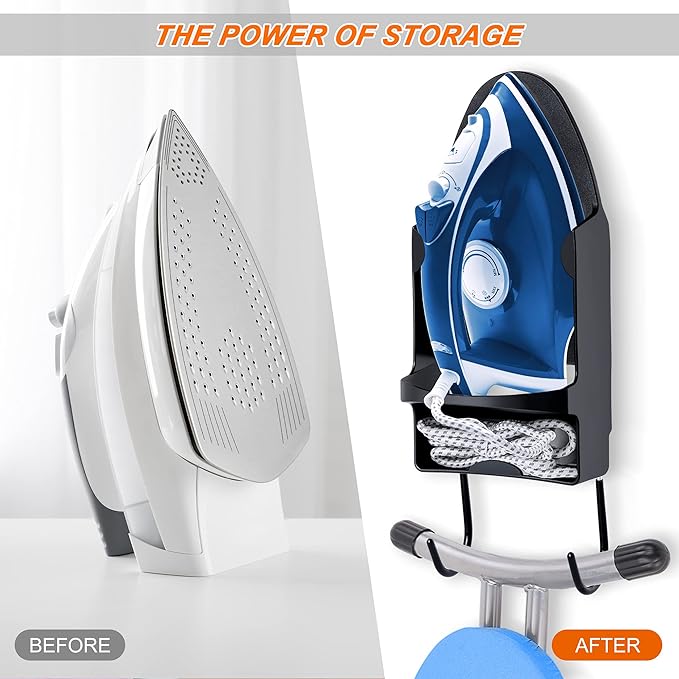 Ironing Board Hanger Wall Mount Ironing Holder Heat Resistant Iron Hanger with Iron Board Rack for Max 5 Inch Width (Black)